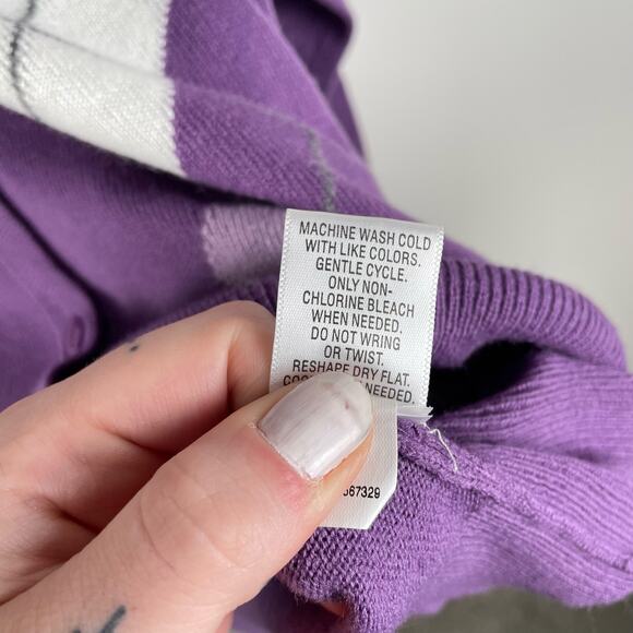 y2k Purple Argyle Plaid Academia Preppy Knit Cardigan Sweater Size 1X Soft Cozy - Picture 8 of 8